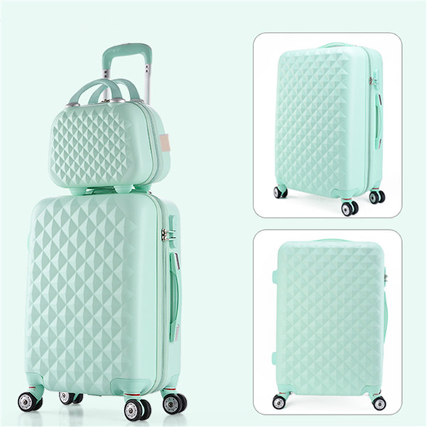 14 20 22 24 28inches(sold by 2 pieces set) abs+pc hardside trolley luggage sets,blue,pink,green,red,purple candy luggage set