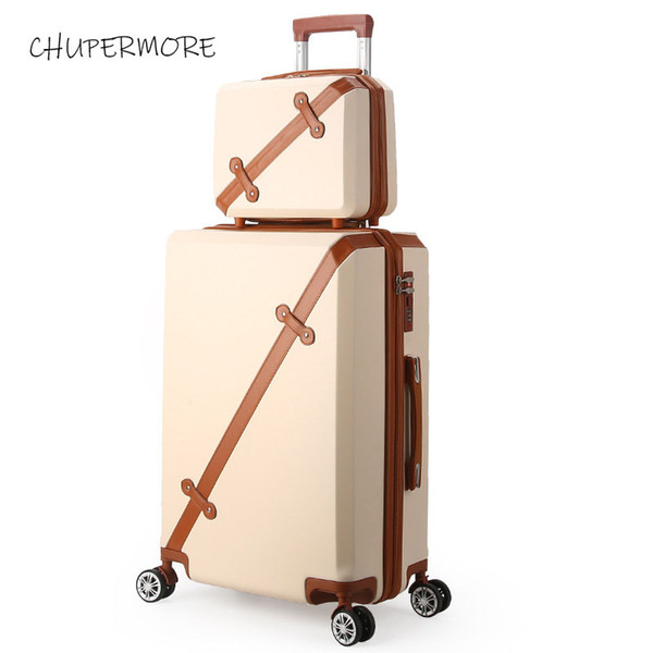 Chupermore Fashion Retro Rolling Luggage Sets Spinner Cute Suitcase Wheels 20 inch Women Carry On Travel Bags Password Trolley