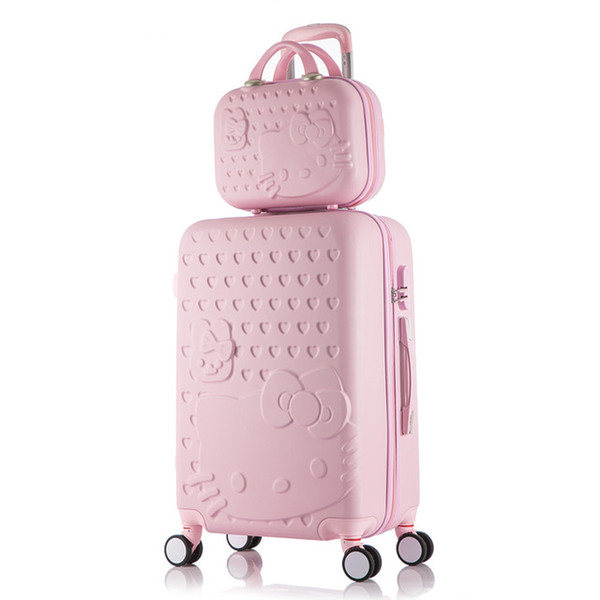 Hello Kitty Luggage bag,Children Women Suitcase set,ABS Cartoon Travel Box,Rolling Trolley Hardcase bag,20