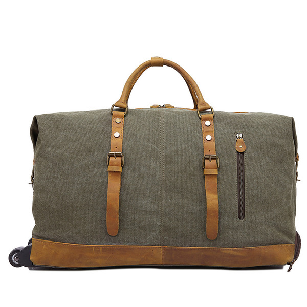 New canvas with leather trolley travel bag men's portable multi-function retro messenger bag canvas bag 3 colors