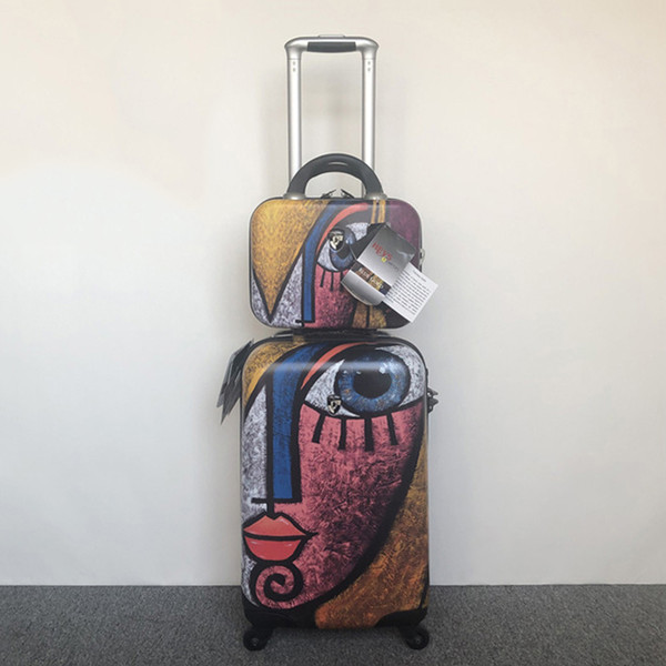 Abstract art! Foreign trade original export US pure PC brand trolley suitcase 20 inch rolling luggage with 13 inch cosmetic case