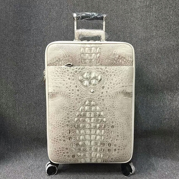 Leather Trolley Crocodile Leather Travel Suitcase Board Chassis Ultra-Light Caster 20-Inch Large-Volume