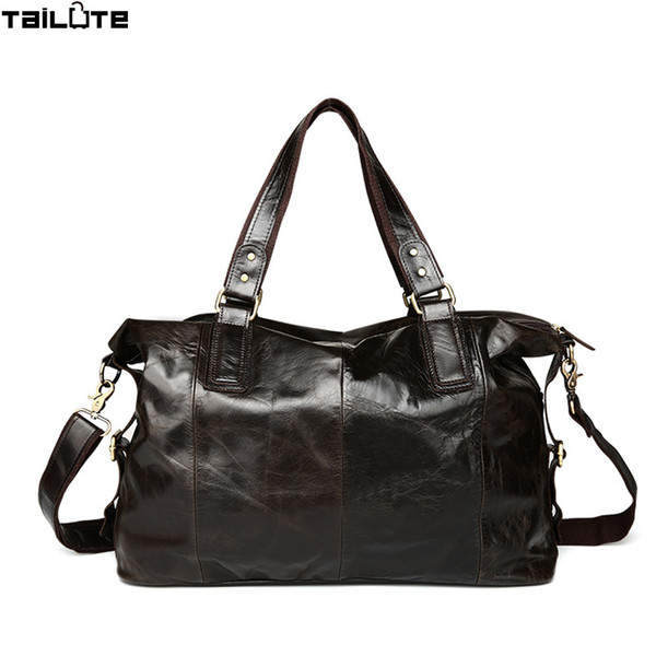 TAILUTE Men Travel Bag Leather Bag Vintage Brown Designer Travel Overnight Tote Large Capacity Luggage Shoulder