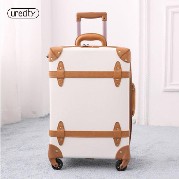 2018 travel suitcase retro luggage genuine leather pu spinner luggage bag handmade high quality travel suitcase on wheels