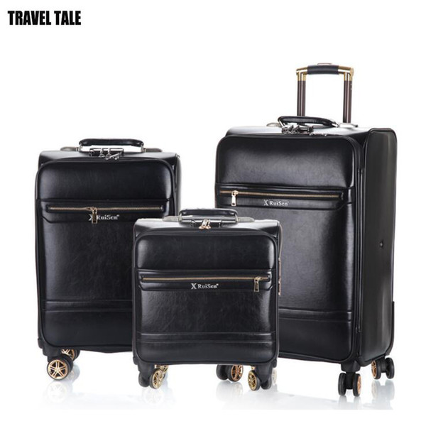 TRAVEL TALE retro leather spinner travel suitcase koffers trolleys set rolling luggage set for trip