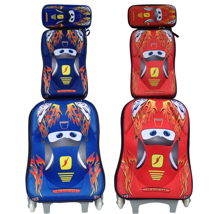 Wholesale-EVA CARS school bag 3 wheeled school bags backpack trolley luggage cars backpack children luggage set with backpack for boys