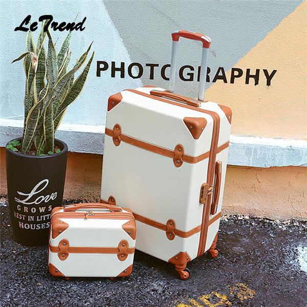 Letrend Women Suitcases Wheel Trolley Rolling Luggage Set Spinner vintage Travel Bag Student Carry on Luggage password Hardside