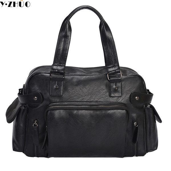 high quality leather men travel bags vintage men messenger crossbody bags business black shoulder duffel bag handbags