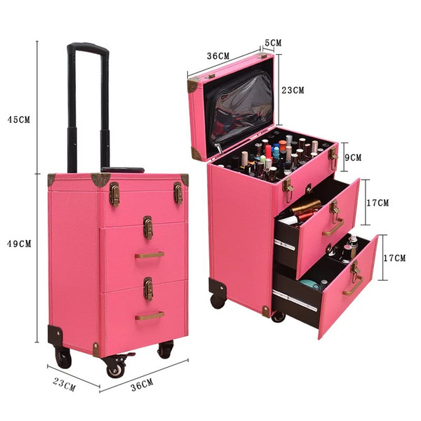 Nail tattoo Rolling luggage bag girl high-end multi-function trolley suitcase Women multi-layer large-capacity cosmetic case Box