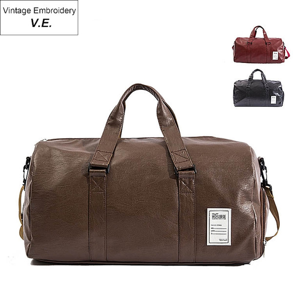 Pu Leather Travel Bag For Men&Women Vintage Travel Duffel Bag Carry On Luggage Weekend Large Shoulder Gym Bags