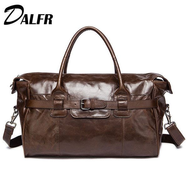 DALFR Genuine Leather Travel Bags Men 20 Inch Cowhide Luggage Bags Water Proof Duffle Bag Men Fashion Weekend