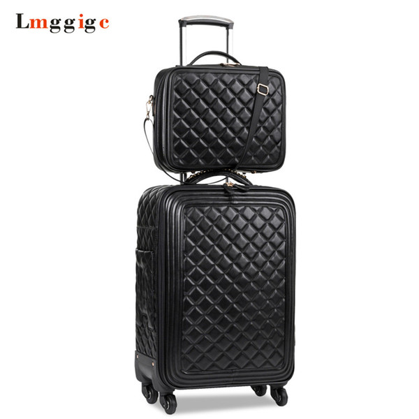 Women Luggage set,High quality PU leather Suitcase bag,Universal wheels Carry-Ons,Grid pattern Carrier,Trolley case,drag box