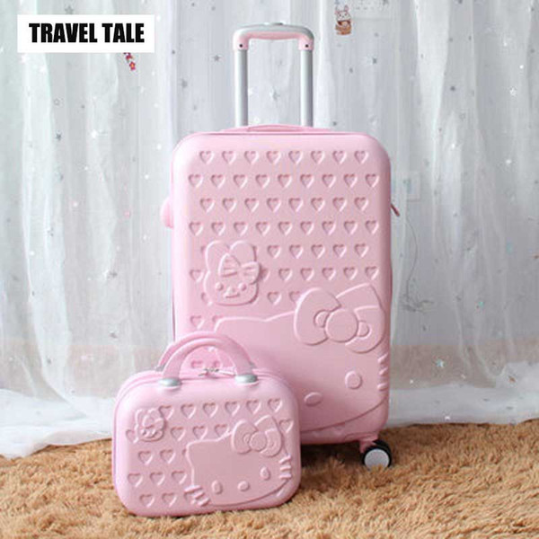 TRAVEL TALE 14inch Cosmetic Bag 20 24 28 Inch Lovely Hello Kitty Girl Student Trolley Case Travel Luggage Woman Rolling Suitcase