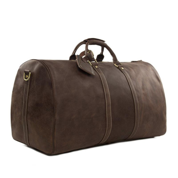 Wholesale- ROCKCOW Large Vintage Retro Look Genuine Leather Duffle Bag Weekend Bag Men's Handbag 12027