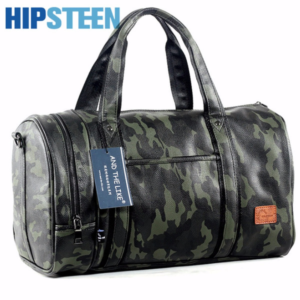 HIPSTEEN Fashion Men Travel Bags Large Capacity Leather Folding Crossbody Male Travel Handbag Shoulder Bag - Camouflage Green