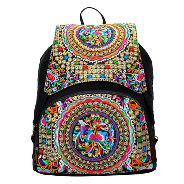 National style floral canvas travel bag backpack