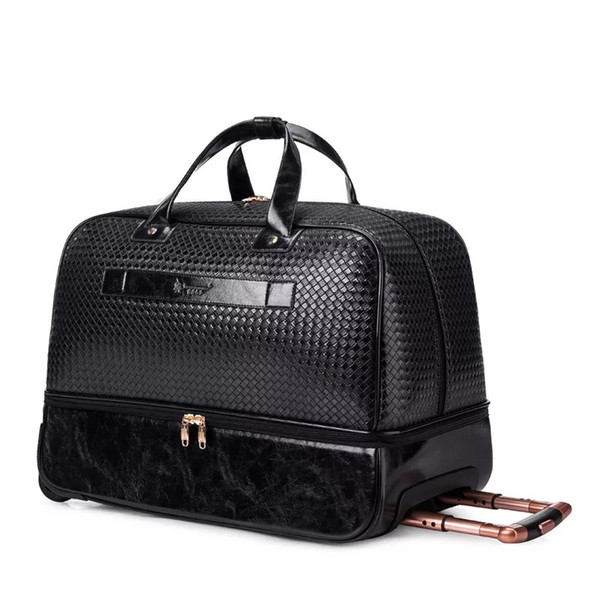 Fashion high quality PU trolley suitcase bag women large capacity portable rolling luggage men carry on business travel handbag