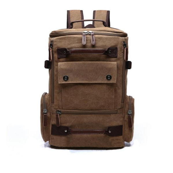 Canvas Leather Men Travel Bags Large Capacity Multi-function Male Casual Vintage Backpack canvas Solid Zipper Bag