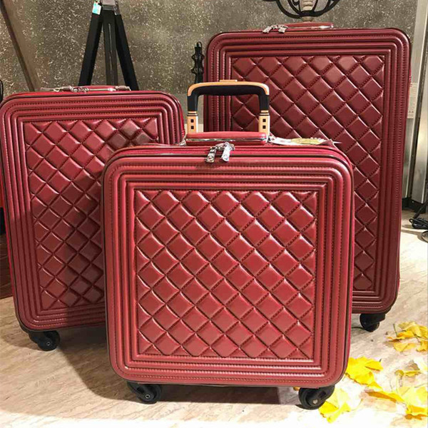 Fashion woman luggage bag 16/20/24 inch lingge bags PU handbag rolling spinner silent 4 wheel man Vintage brand travel suitcase