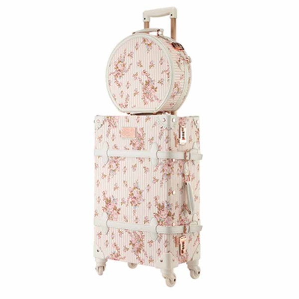 LeTrend Retro 26 inch Spinner Rolling Luggage Set Cute pink Travel Bag Trolley Women Suitcase Wheels Vintage Cabin Trunk