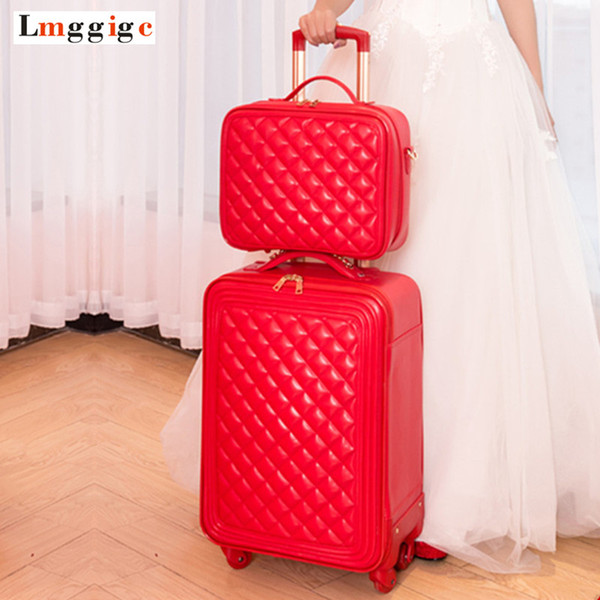 Cabin Luggage and handbag, 20 inch Suitcase set, Red Travel Case,Rolling trip Bag,Universal wheel Trolley, 59*38*21 cm Box