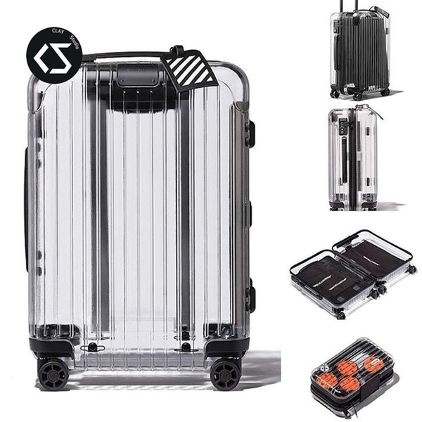 Famous brand transparent rolling luggage pure PC fashion boarding suitcase ins ow spinner personality travel trolley case