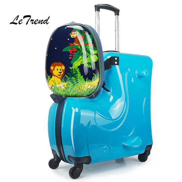 LeTrend Cute Kids Rolling Luggage Set Trolley Suitcases Wheels Children Carry On Spinner Travel Bag Student School Backpack