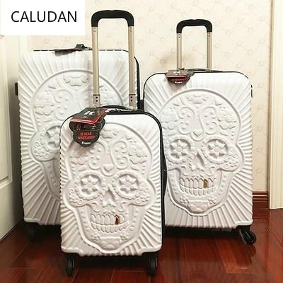 CALUDAN 20,24,28 Inch Skull Luggage Famous brand Travel Suitcase original 3d Trunk Travel Luggage Cool Skull Suitcase