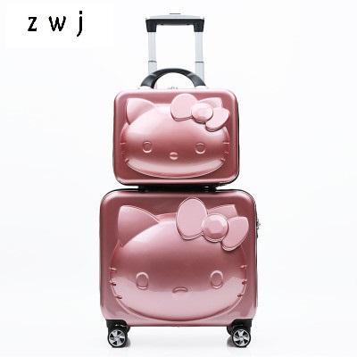 3D Kitty cartoon 14 18 inch size Children Rolling Luggage Kid Handbag Spinner Travel Suitcase girls' gift