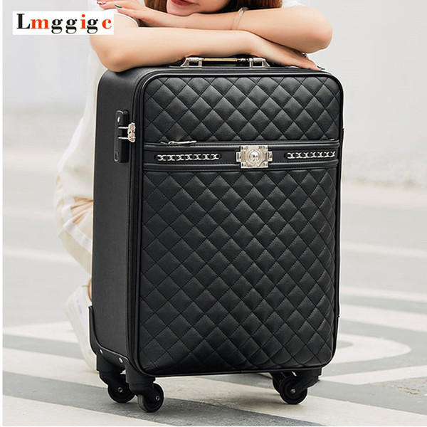 New Women's high-quality PU Leather Rolling Luggage Box Universal wheel Suitcase Bag 16