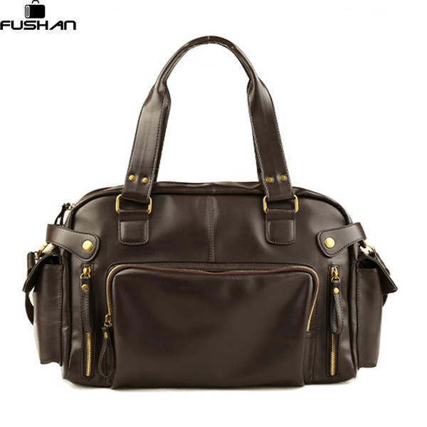 Wholesale- New Fashion Multifunction Mens PU leather Travel Bags Brand Waterproof Vintage men messenger bags high quality shoulder bags