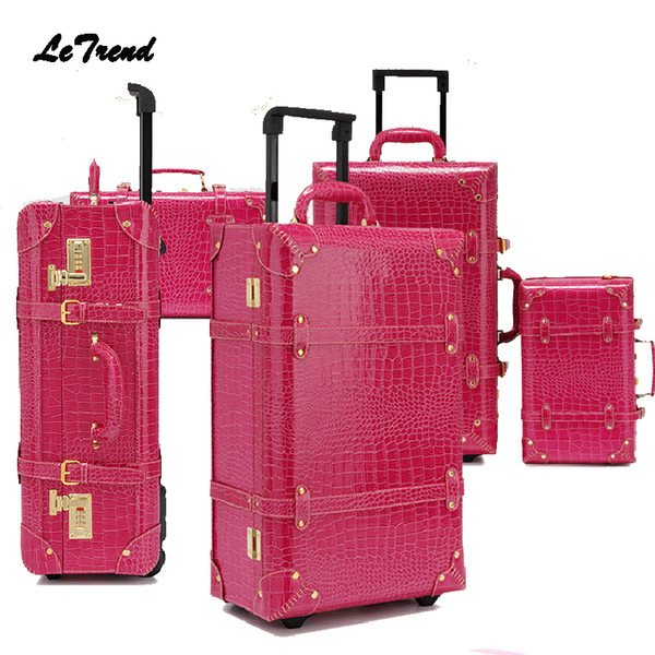 Letrend Vintage Suitcase Wheels Rolling Luggage Set Retro Leather Cabin Trolley Spinner Carry On Travel Bag Women Password Trunk