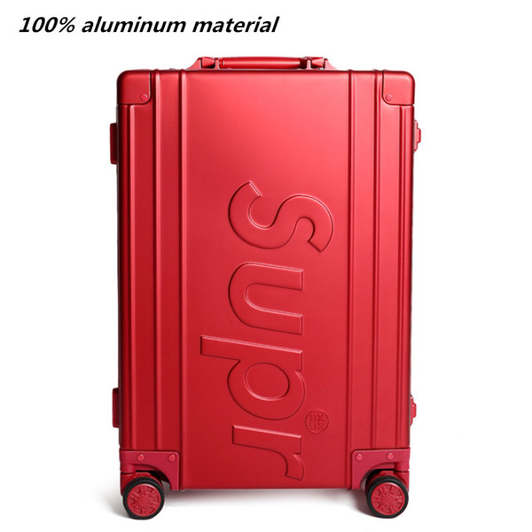 100% all Aluminum Rolling Travel Luggage Bag,Matte material Suitcases with wheel,New red Carry-On Box,20