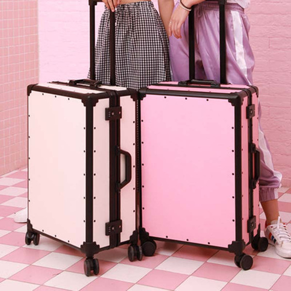 LeTrend Women Retro Rolling Luggage Spinner Cute Vintage Suitcase Wheels Men business Trolley Aluminum Frame Travel Bag on wheel