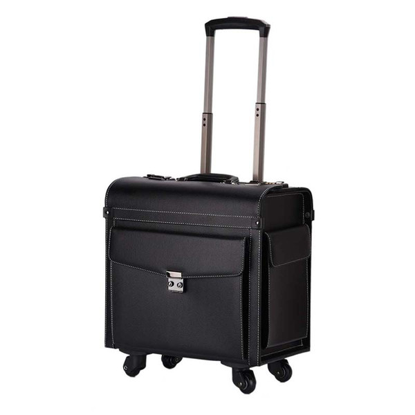 BeaSumore Men Retro Rolling Luggage Spinner 18 inch Cabin Travel Bag PU Leather Wheel Suitcases Business Trolley Case Flight Box