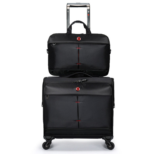 famous brand luggage travel suitcase with handbag men women trolley luggage bag nylon 16 inch set black rolling