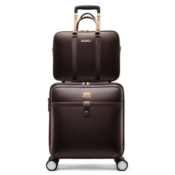 2019 New Men high quality Genuine cow Leather cabin trolley suitcase Women large capacity business rolling luggage sets on wheel