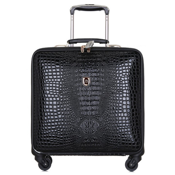 High Quality Retro Luggage 16 Inch Men Commercial PU Crocodile Pattern 4 Wheels Trolley Travel Suitcase Bag Woman Computer Bags