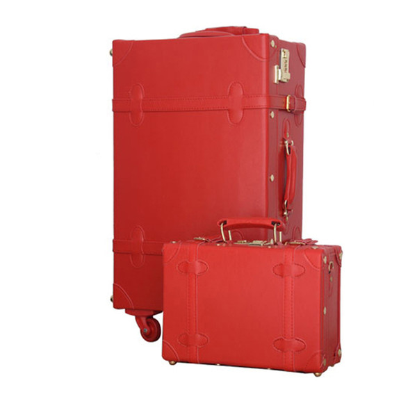 12 22inches retro suitcase box,female korea fashion red bride luggage set,vintage pu leather retro trolley luggage on wheels