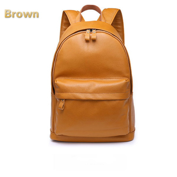 Classic Real Leather Campus School Rucksack Travel Backpack Bookbag Black