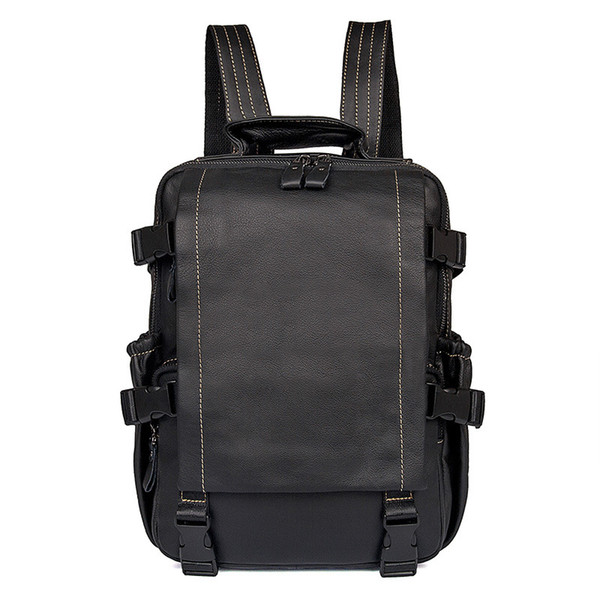 Genuine Leather Men Women Shoulder Backpack Schoolbags Rucksacks Small Backpacks Travel Daypack Black