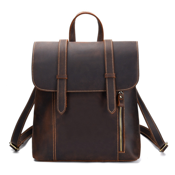 Vintage Backpack Top Layer Cow Leather Casual Bookbag Men Women Laptop Travel Rucksack