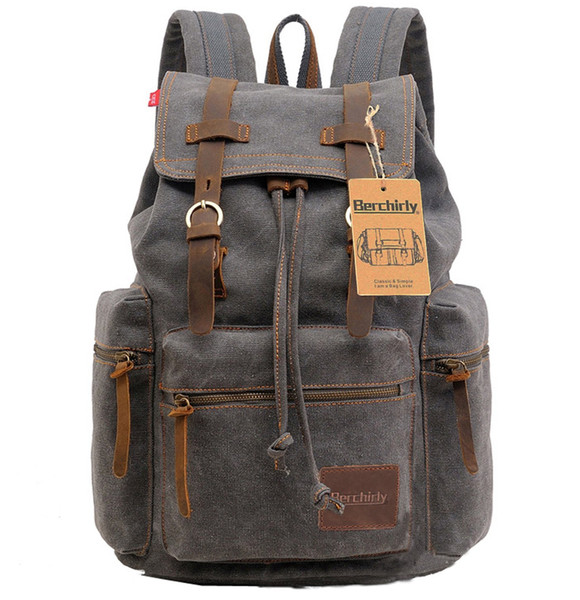 Vintage Men Casual Canvas Leather Backpack Rucksack Travel Bookbag Satchel for School Outdoor Hiking/Climbing Backpack for Men Women