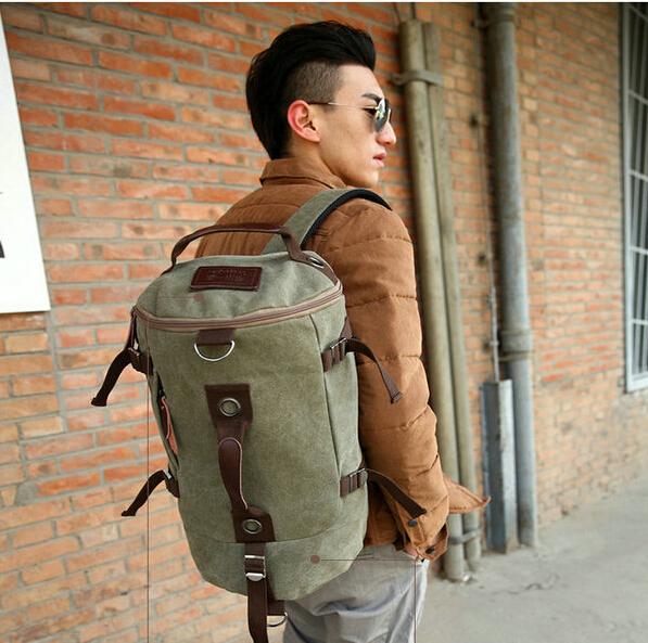 Unisex Vintage Canvas Leather Hiking Travel Military Messenger Tote Bag Backpack