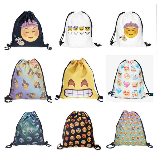 9 colors Cartoon emoji small Backpack women 3D printing travel softback mochila drawstring bag School girls backpacks