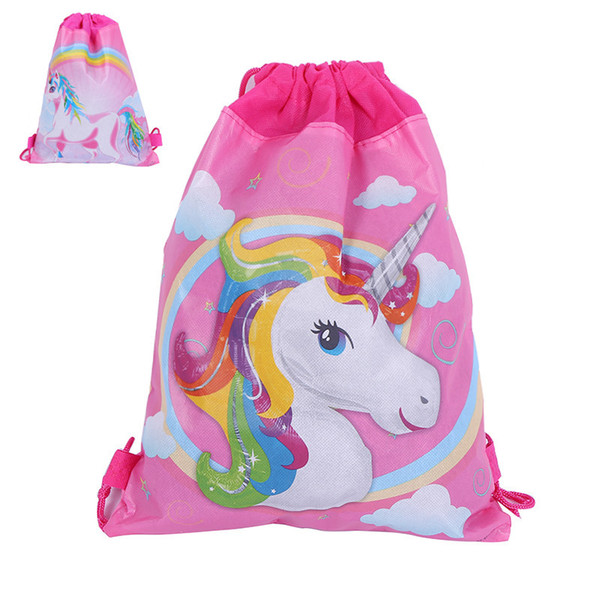 34*27 cm Unicorn Drawstring Backpack Girls Princess Kids Theme Party Backpack Candy Bags School backpack CNY671