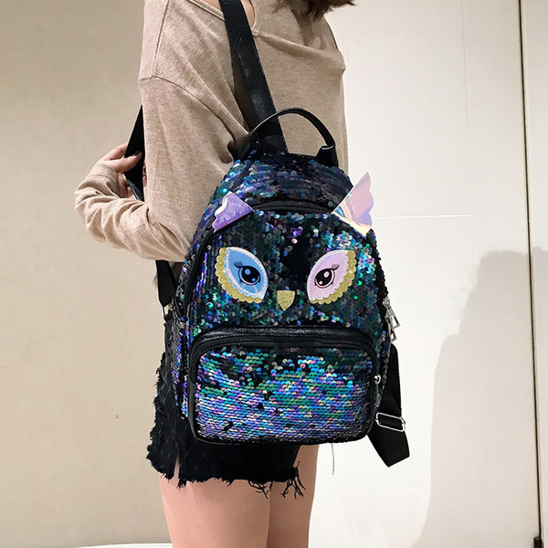 Cartoon Animals Birds Sequins Women Backpacks Teenage Girls Travel Shoulder School PU Leather Backpacks