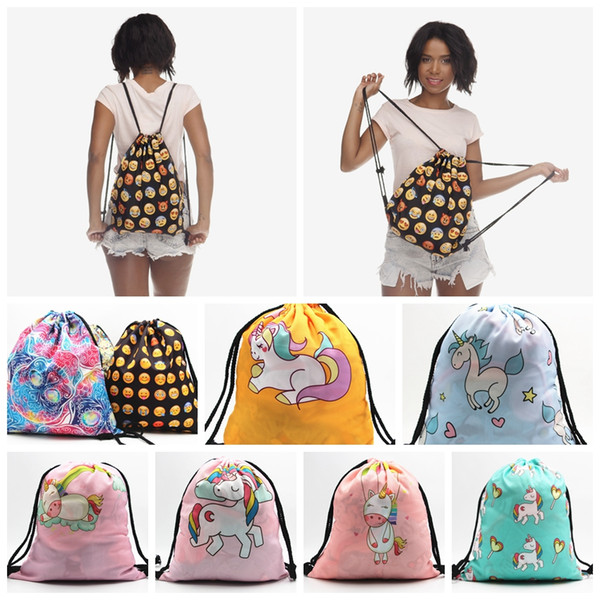 Unicorns Drawstring Backpack Emoji Backpacks Unisex Printed Children Travel Luggage Shoulders Pouch Bag Bucket Bags 34*27 cm CNY1151