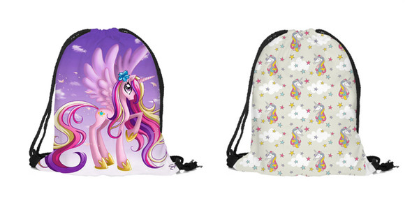 Fashion New Anime Pattern Backpack Unicorn 3D Digital Printing Bouquet Pocket Drawstring Bag Item Storage Bag