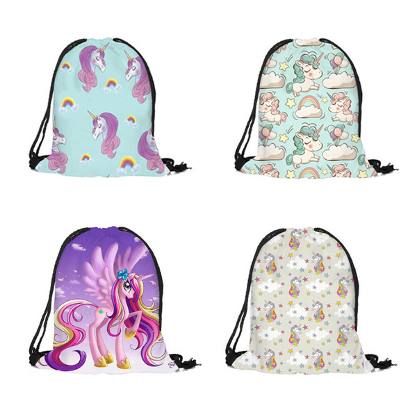 New 3D Digital Print Bouquet Pocket Drawstring Bag Unicorn Series Rope Storage Bag Shoulder Drawstring Bag